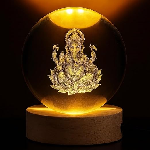 Ganesh Ji 3D Crystal Ball LED Night Lamp