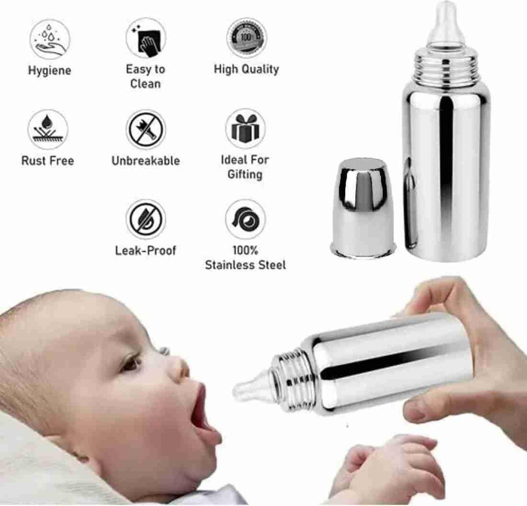 Stainless Steel Baby Feeding Bottle with Silicone Nipple