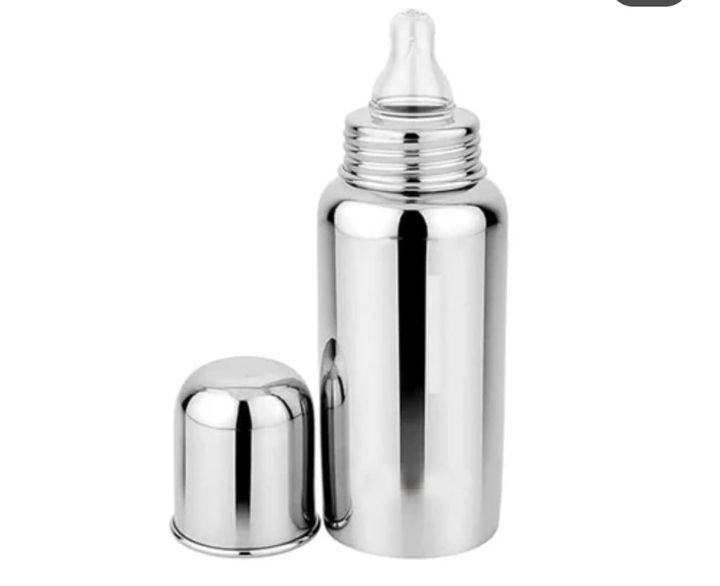 Stainless Steel Baby Feeding Bottle with Silicone Nipple