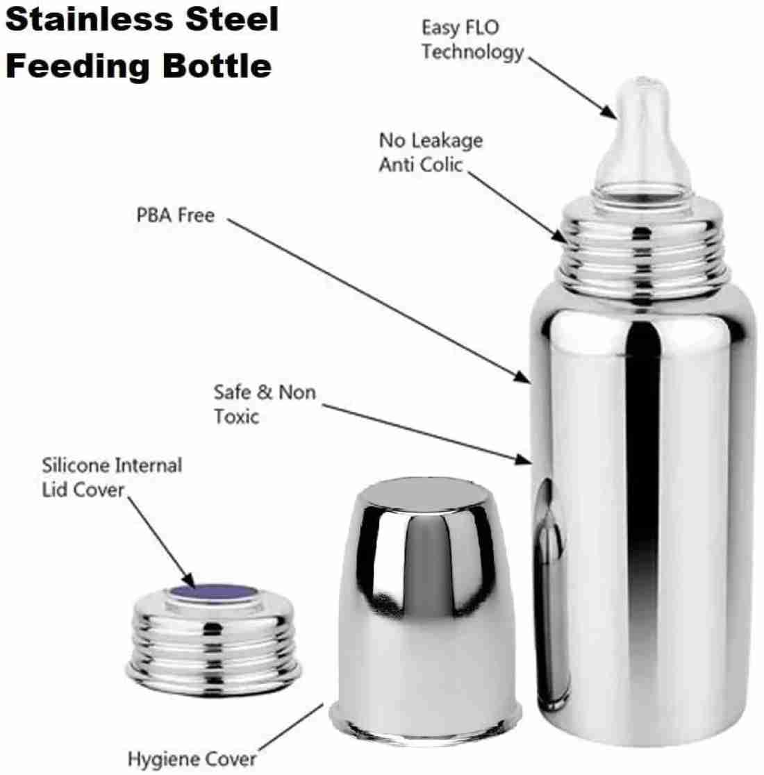 Stainless Steel Baby Feeding Bottle with Silicone Nipple