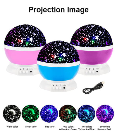 Galaxy Star Projector Night Light – Rotating LED Moon Lamp with USB
